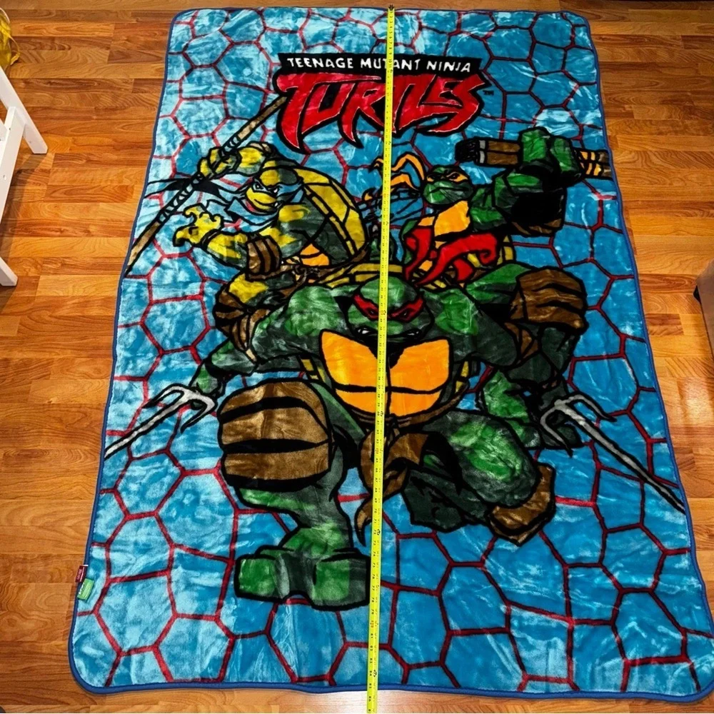 Rare TMNT Blanket Soft All Over Print Double Sided 85” x 56” Large 3 Turtles!